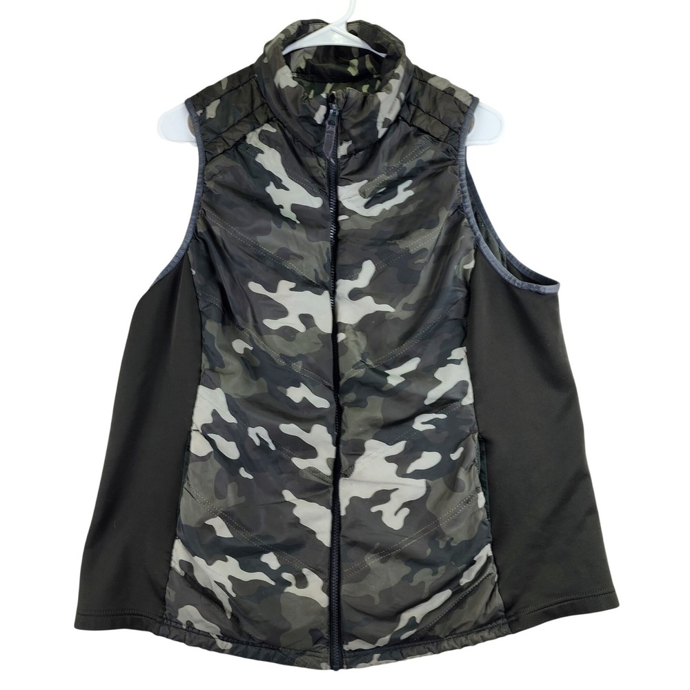 Camouflage Puffer Vest Green Gray Quilted Full Zip Mock Neck Mens‎ Large